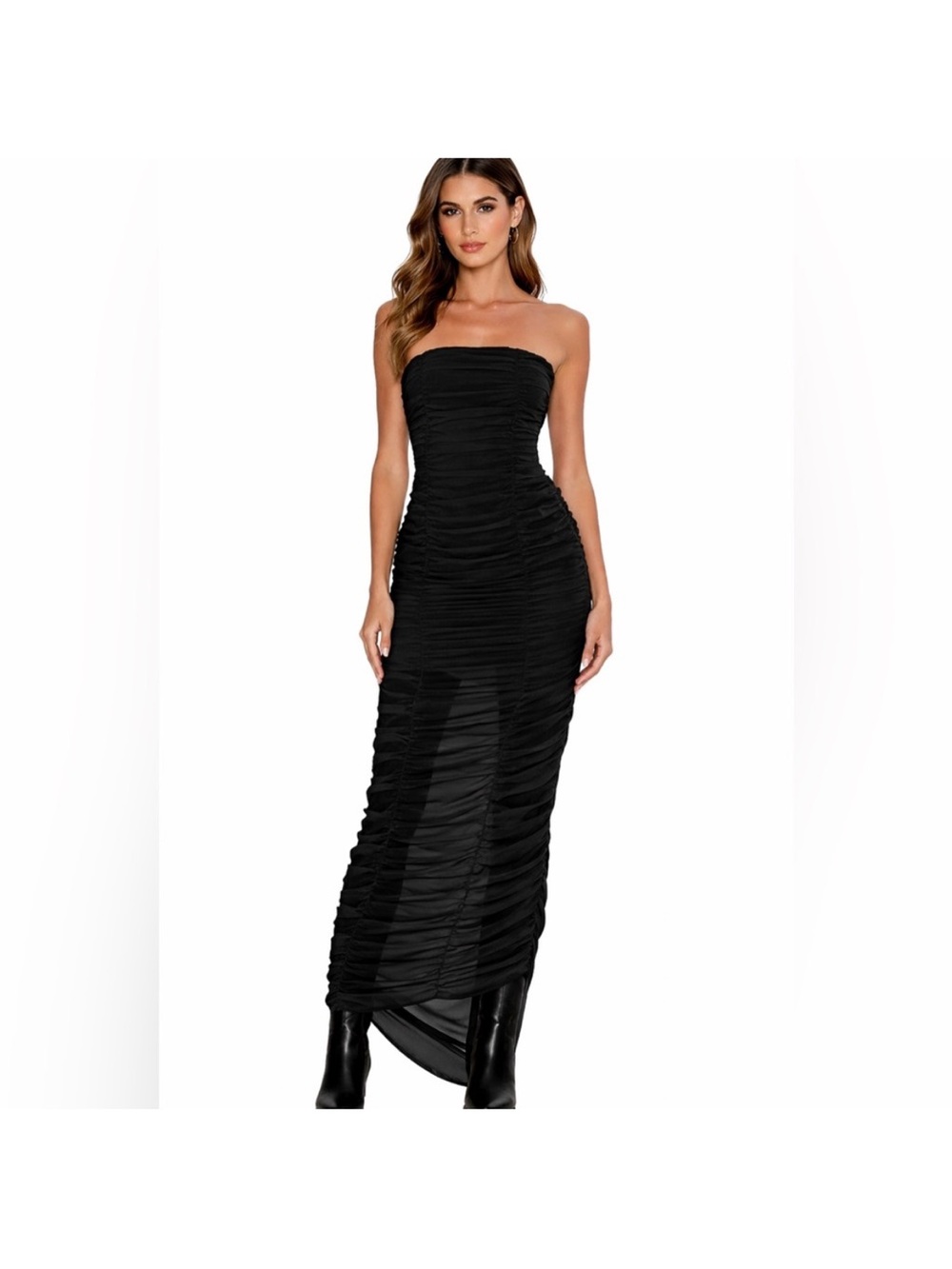 Free People Black Ruched Bodycon Midi Dress